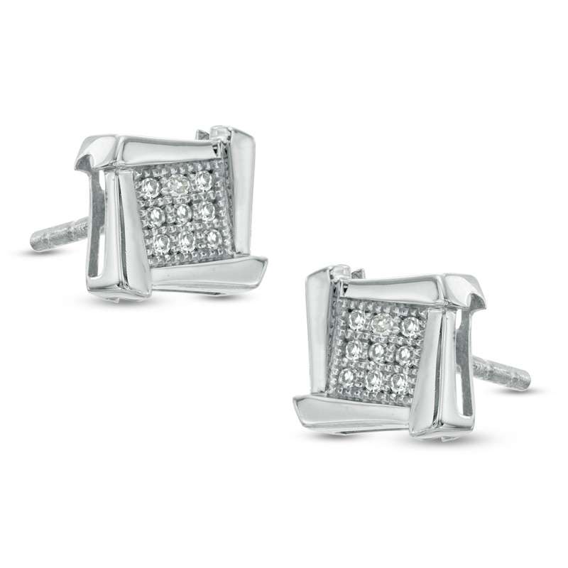 Diamond Accent Jagged Square Stud Earrings in Sterling Silver