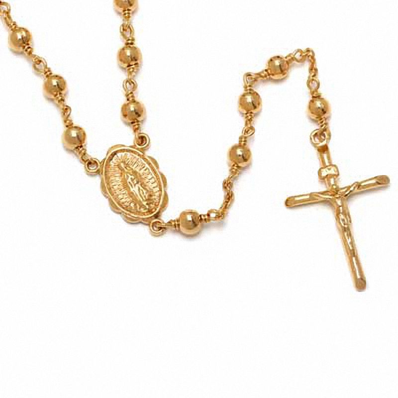 Rosary Necklace in Brass with 14K Gold Plate - 26"