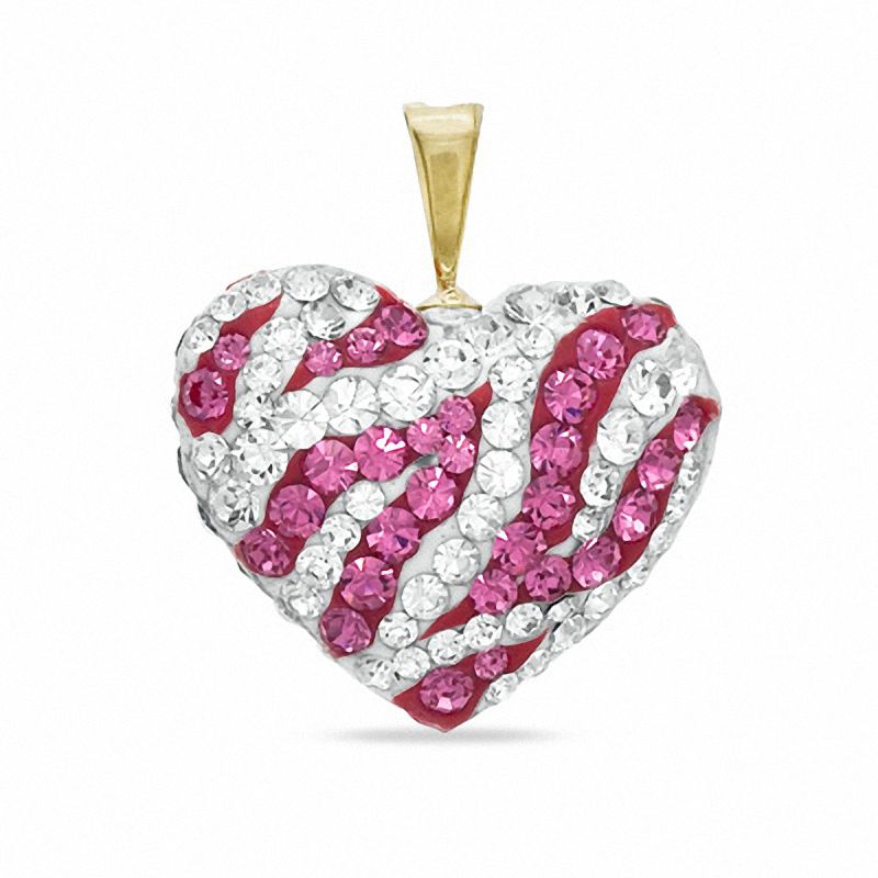 Pink and White Crystal Heart Charm in 10K Gold