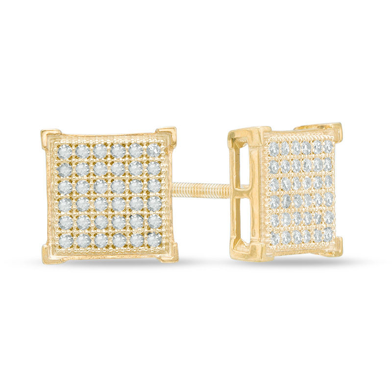 1/5 CT. T.W. Diamond Square Stud Earrings in Sterling Silver and 14K Gold Plate