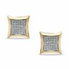 Thumbnail Image 0 of 1/4 CT. T.W. Diamond Curved Square Stud Earrings in Sterling Silver and 14K Gold Plate