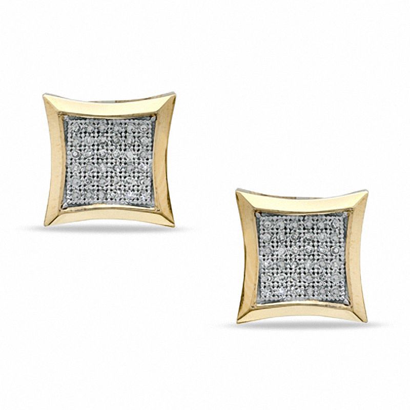 1/4 CT. T.W. Diamond Curved Square Stud Earrings in Sterling Silver and 14K Gold Plate