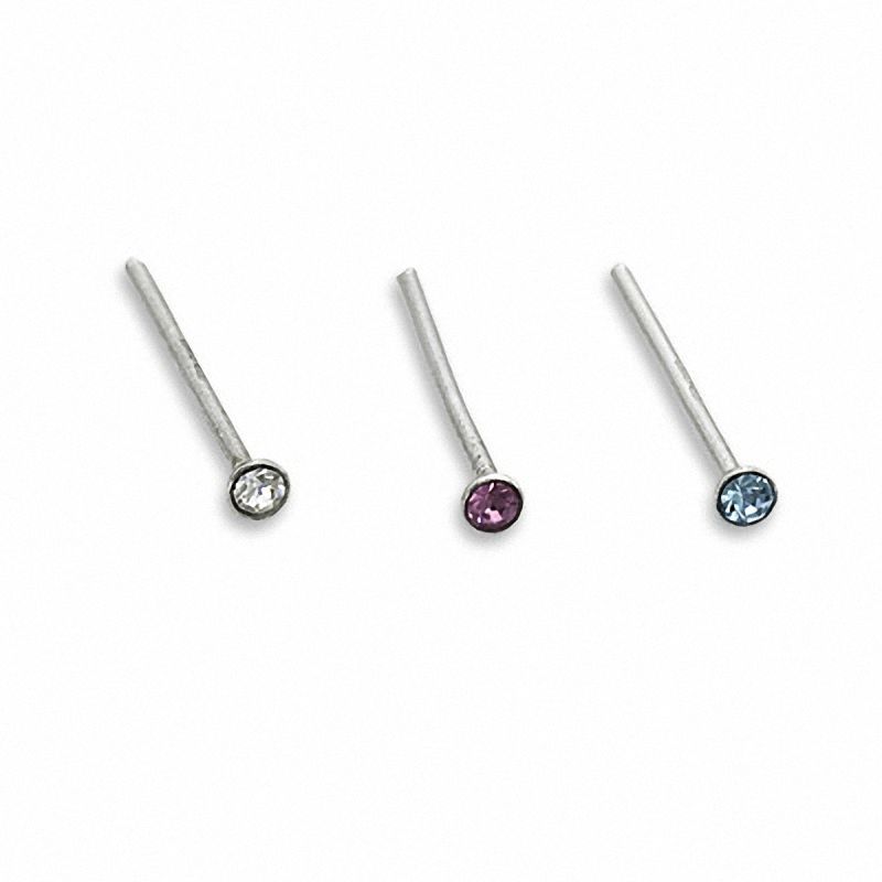 022 Gauge Nose Stud Set with Multi-Colored Crystals in Sterling Silver
