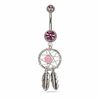 Thumbnail Image 0 of 014 Gauge Dream Catcher Dangle Belly Button Ring with Pink Crystals in Stainless Steel