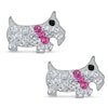 Thumbnail Image 0 of Child's Pink, Black and White Crystal Scottie Dog Stud Earrings in Sterling Silver