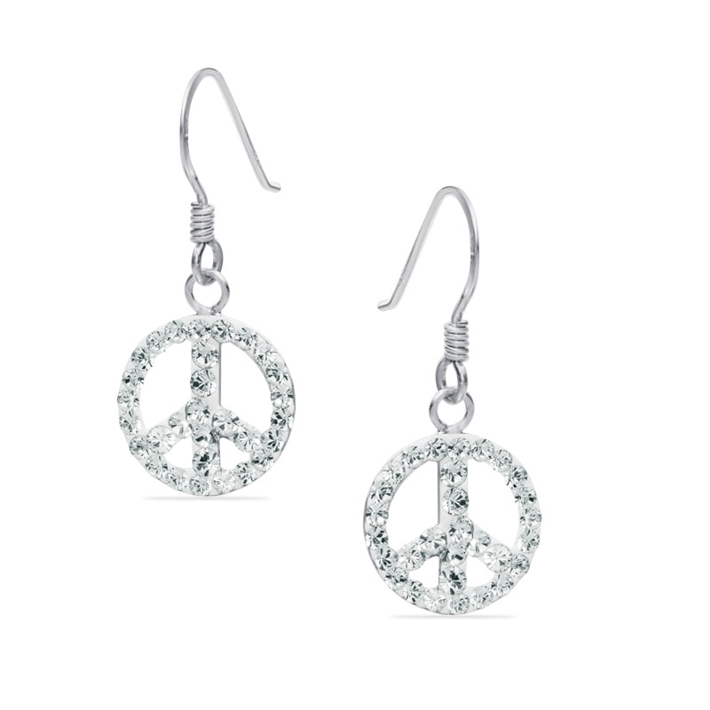 Child's Crystal Peace Sign Drop Earrings in Sterling Silver