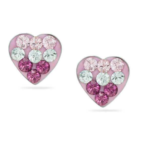 Child's Purple and White Crystal Heart Stud Earrings in Sterling Silver ...