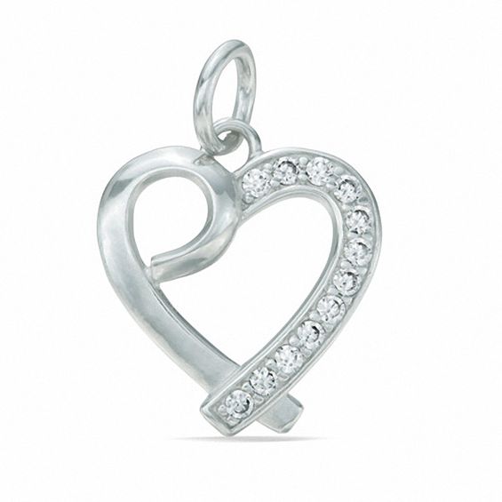 Cubic Zirconia Looping Heart Outline Charm in Sterling Silver | View ...