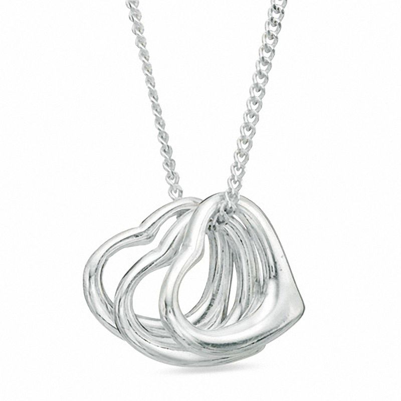 Triple Heart Charm Pendant in Sterling Silver - 16"