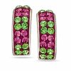Thumbnail Image 0 of Child's Pink and Green Crystal Double Row Hoop Earrings in Sterling Silver