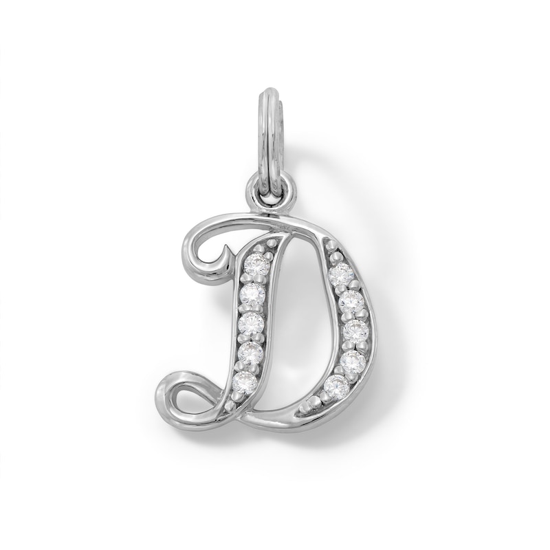 Cubic Zirconia Calligraphy Initial "D" Bracelet Charm in Sterling Silver