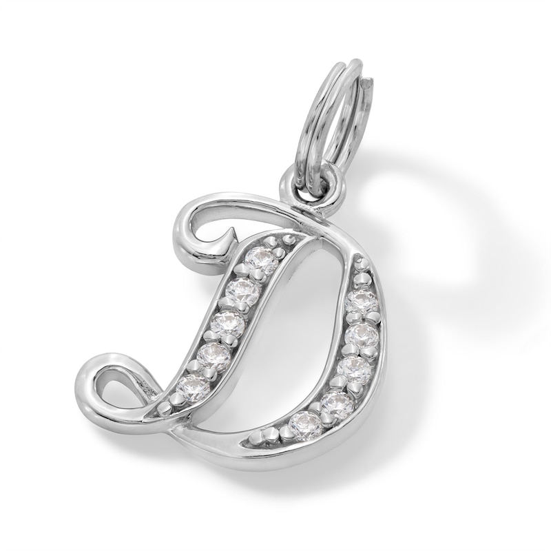 Cubic Zirconia Calligraphy Initial "D" Bracelet Charm in Sterling Silver