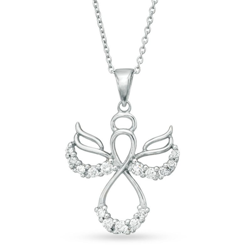 Cubic Zirconia Infinity Angel Pendant in Sterling Silver