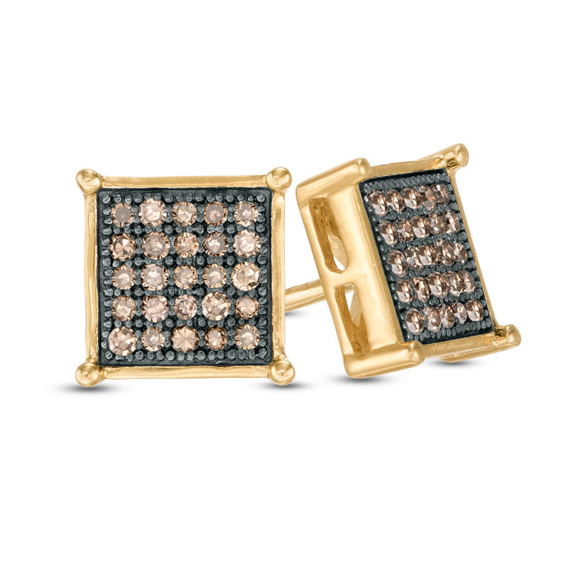 1/4 CT. T.W. Champagne Diamond Square Stud Earrings in Sterling Silver with 14K Gold Plate - XL Post
