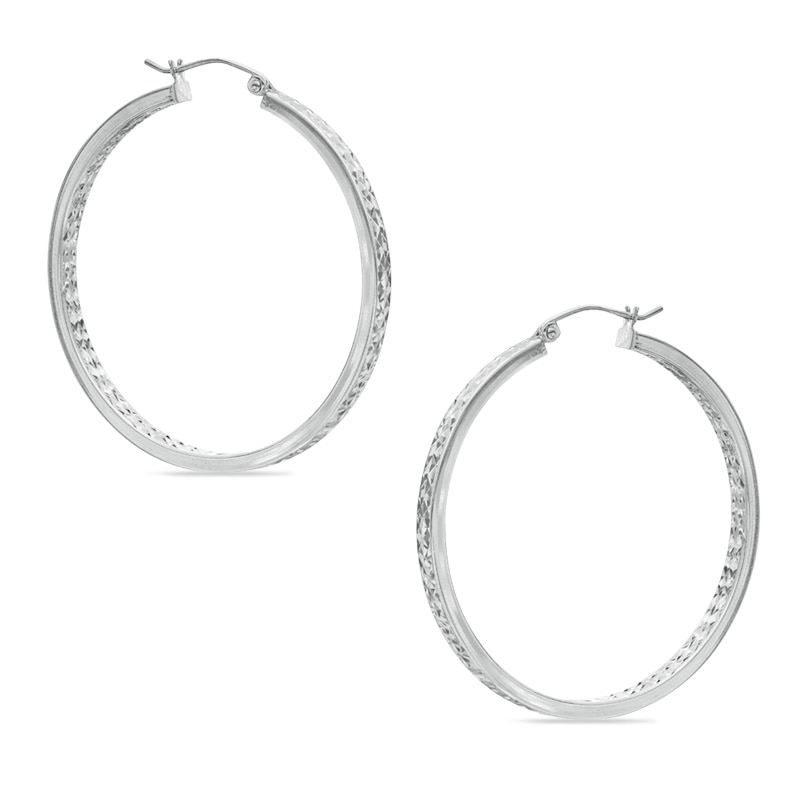 2 x 40mm Diamond-Cut Inside-Out Hoop Earrings in Hollow Sterling Silver