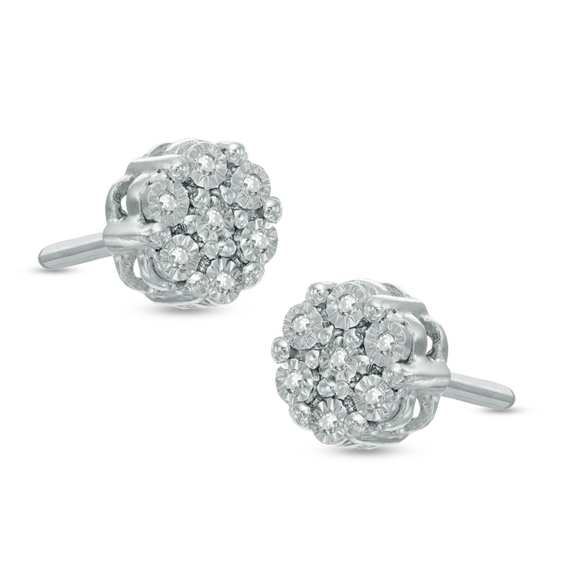 Diamond Accent Flower Cluster Stud Earrings in Sterling Silver