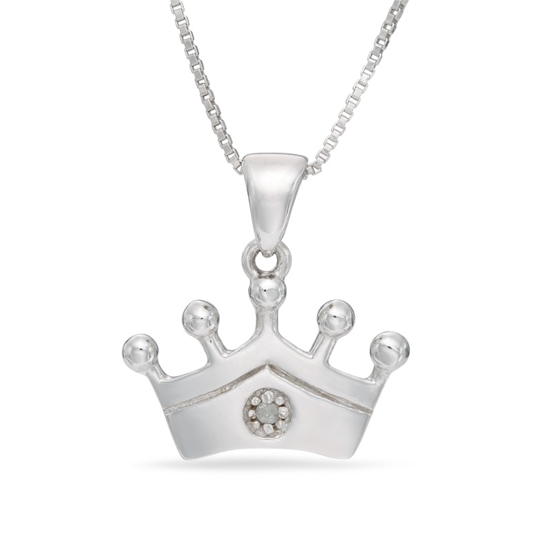 Child's Diamond Accent Crown Pendant in Sterling Silver - 14"