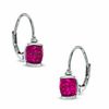 Thumbnail Image 0 of 5mm Cushion-Cut Lab-Created Ruby and Diamond Accent Drop Earrings in Sterling Silver
