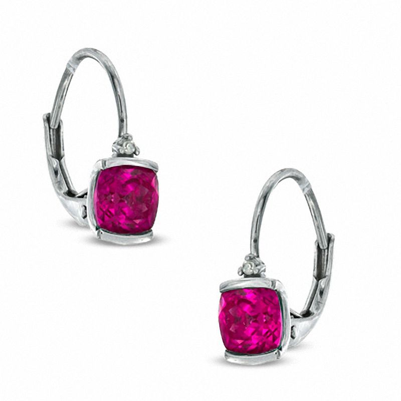 5mm Cushion-Cut Lab-Created Ruby and Diamond Accent Drop Earrings in Sterling Silver