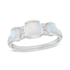 Thumbnail Image 0 of Cushion-Cut Lab-Created Opal and Diamond Accent Three Stone Ring in Sterling Silver - Size 7