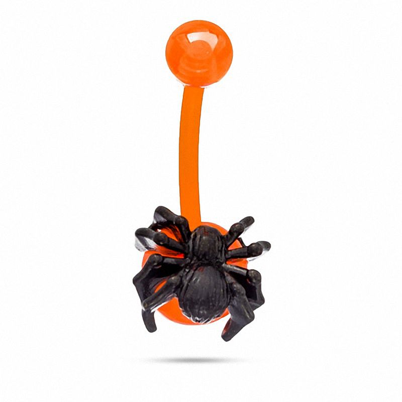 014 Gauge Black Spider Belly Button Ring in Orange Biopierce