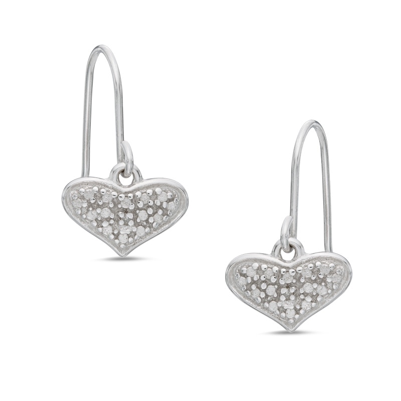 Child's Diamond Accent Heart Drop Earrings in Sterling Silver