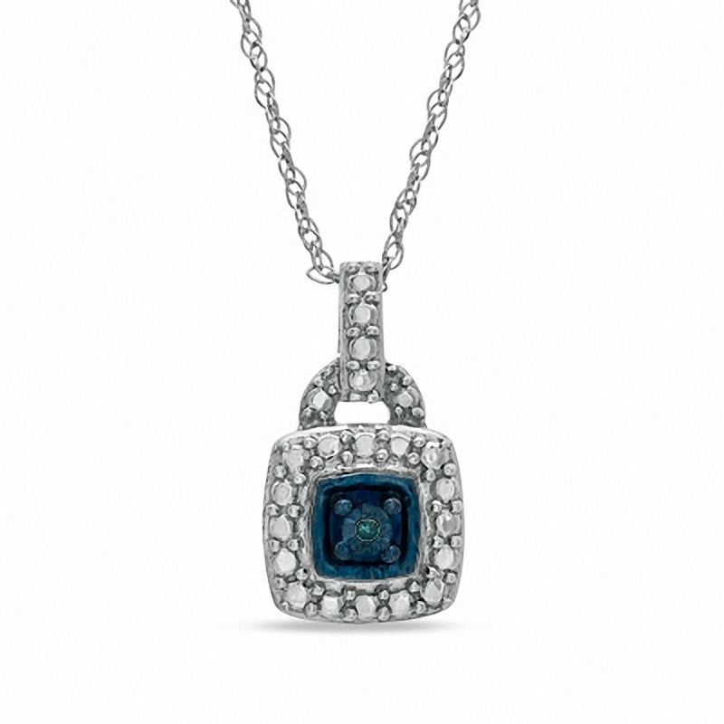 Enhanced Blue Diamond Accent Pendant in Sterling Silver