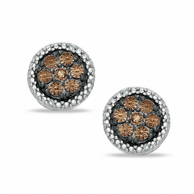 Champagne and White Diamond Accent Stud Earrings in Sterling Silver