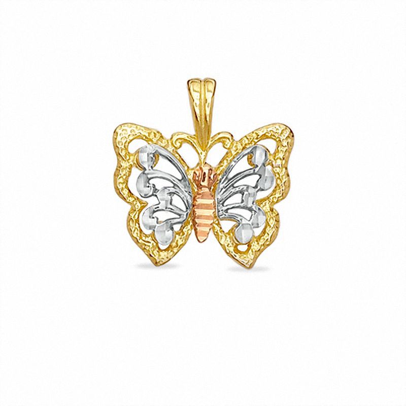 Tri-Tone Butterfly Charm in Sterling Silver and 14K Gold Plate