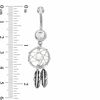Thumbnail Image 1 of 014 Gauge Dream Catcher Dangle Belly Button Ring with Crystals in Stainless Steel