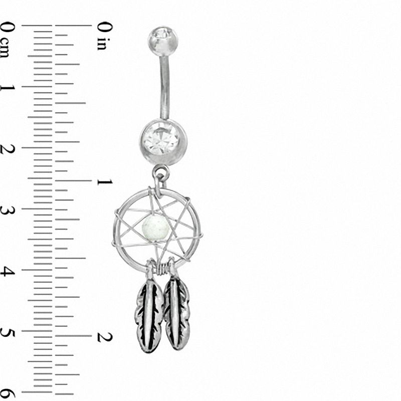 014 Gauge Dream Catcher Dangle Belly Button Ring with Crystals in Stainless Steel