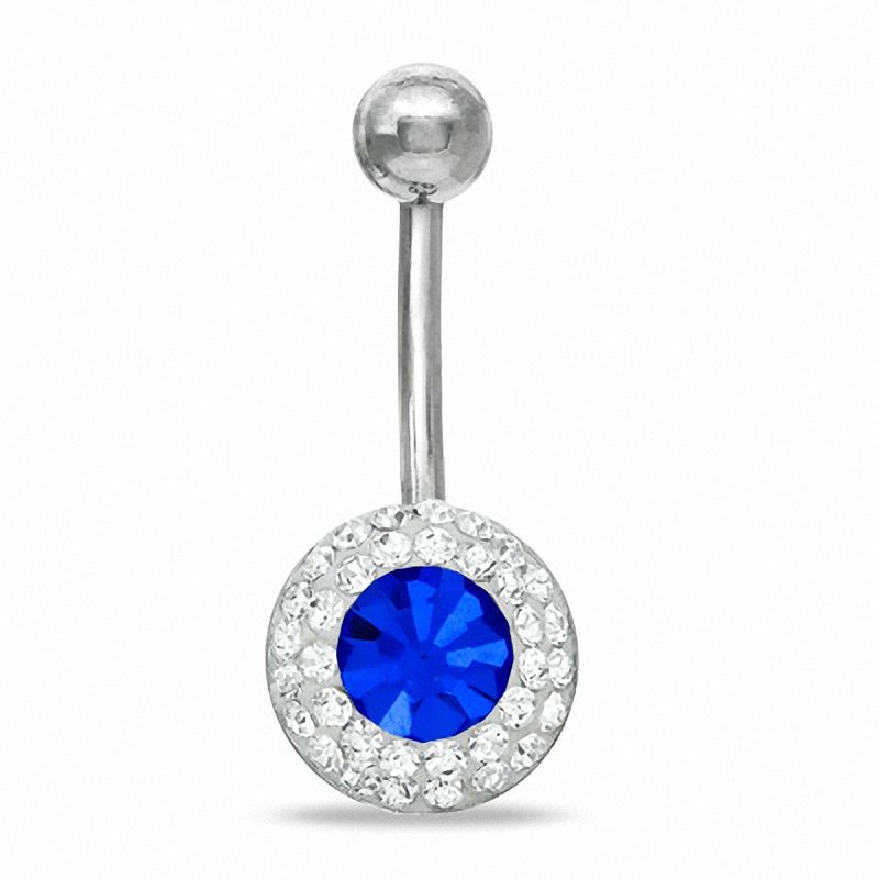 014 Gauge Belly Button Ring with Blue and White Crystals in Stainless Steel