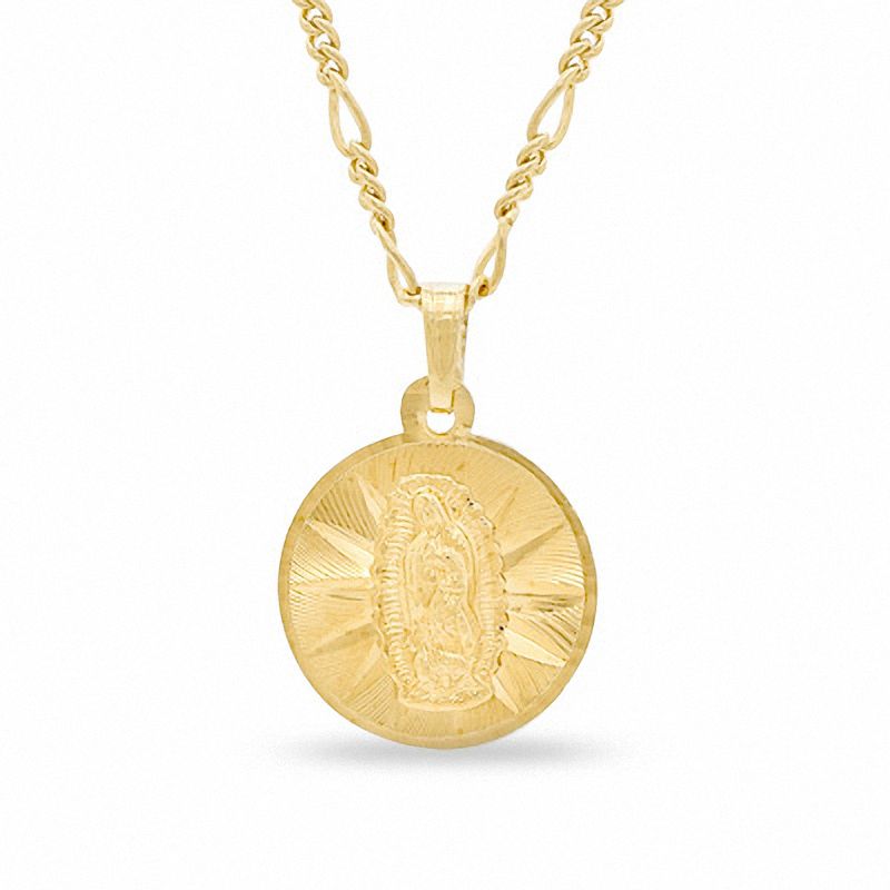 Our Lady of Guadalupe Round Pendant in Brass with 14K Gold Plate - 24"