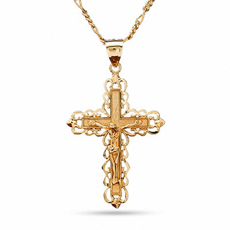Crucifix Pendant in Brass with 14K Gold Plate - 24"