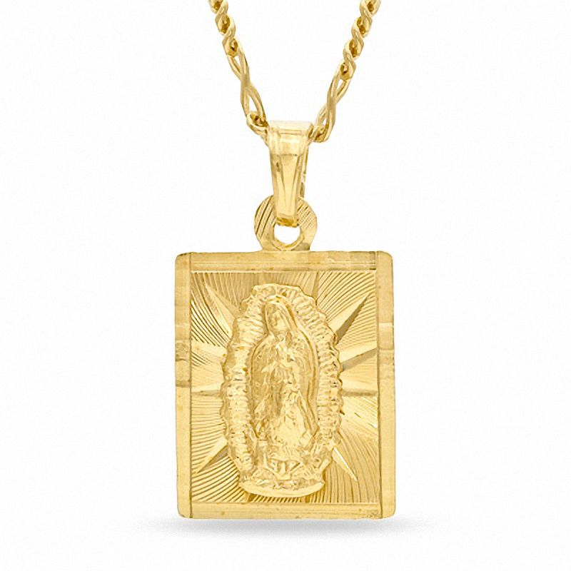 Our Lady of Guadalupe Rectangular Pendant in Brass with 14K Gold Plate - 24"