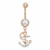 Thumbnail Image 0 of 014 Gauge Anchor Dangle Belly Button Ring with Crystals in Stainless Steel with Rose IP