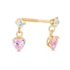 Thumbnail Image 0 of Child's Pink Heart-Shaped and Round White Cubic Zirconia Drop Earrings in 10K Gold
