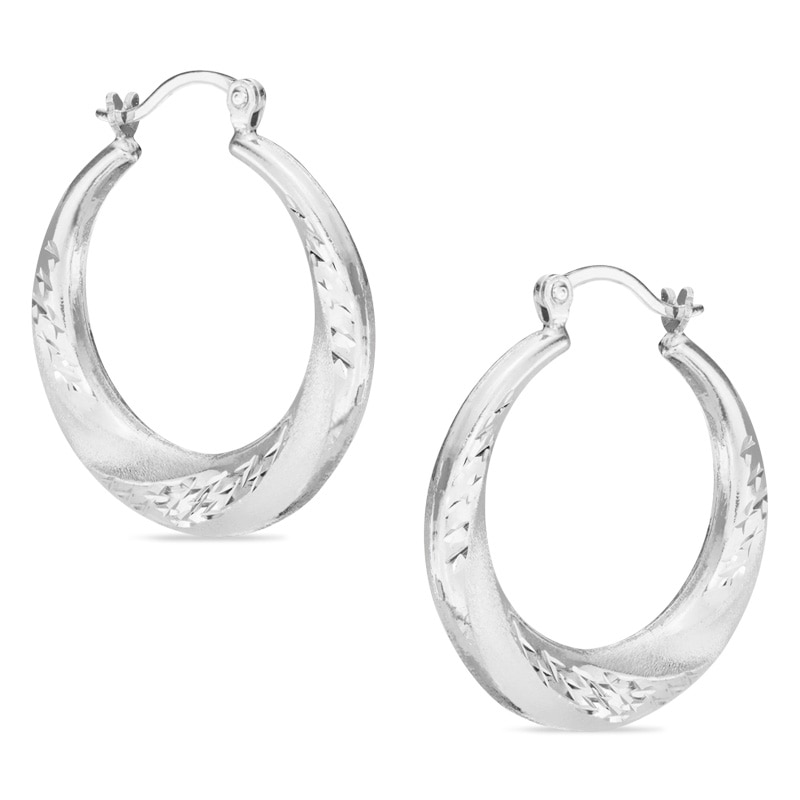 Diamond-Cut Satin Hoop Earrings in Hollow Sterling Silver