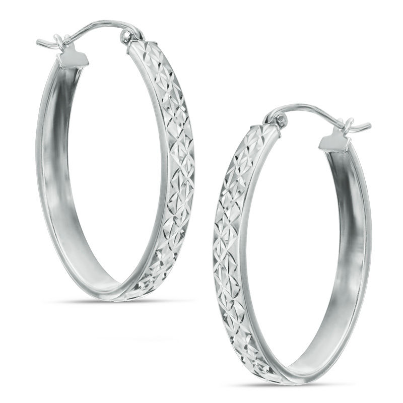 Diamond-Cut Oval Hoop Earrings in Sterling Silver