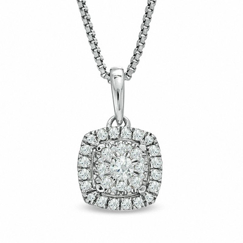 1/3 CT. T.W. Composite Diamond Cushion Frame Pendant in Sterling Silver with Platinum Plate