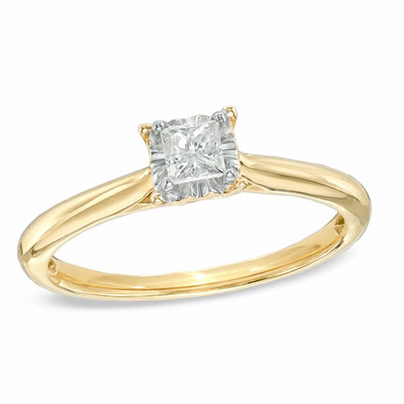 1/5 CT. Princess-Cut Diamond Solitaire Engagement Ring in 10K Gold - Size 7