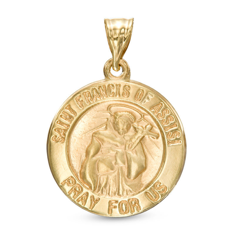 St. Francis Medallion Necklace Charm in 10K Gold