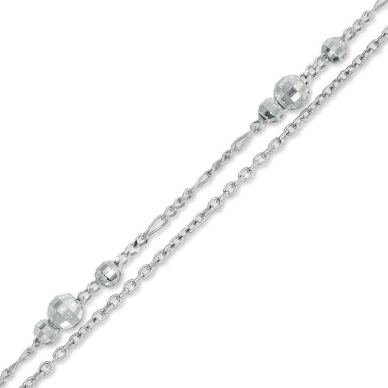 Made in Italy Bead Station Double Strand Anklet in Sterling Silver - 10"