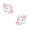 Thumbnail Image 0 of Child's Pink and White Enamel Unicorn Stud Earrings in Sterling Silver
