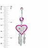 Thumbnail Image 1 of 014 Gauge Heart-Shaped Pink Dream Catcher Dangle Belly Button Ring in Stainless Steel
