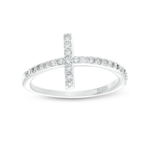 Cubic Zirconia Sideways Cross Ring in Sterling Silver | View All ...
