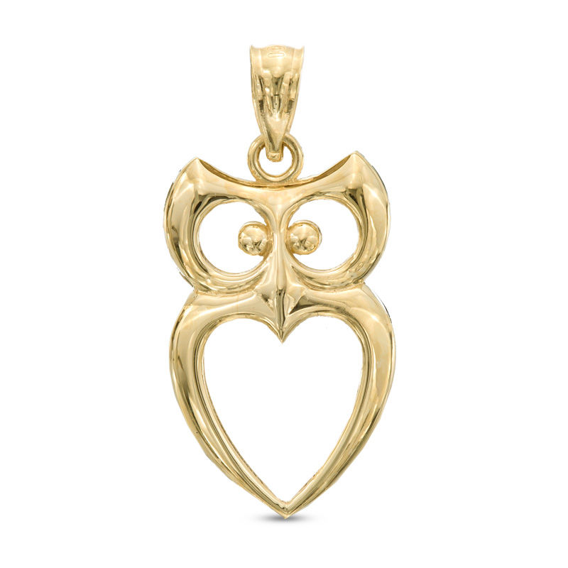 Owl with Heart Necklace Charm in 10K Gold