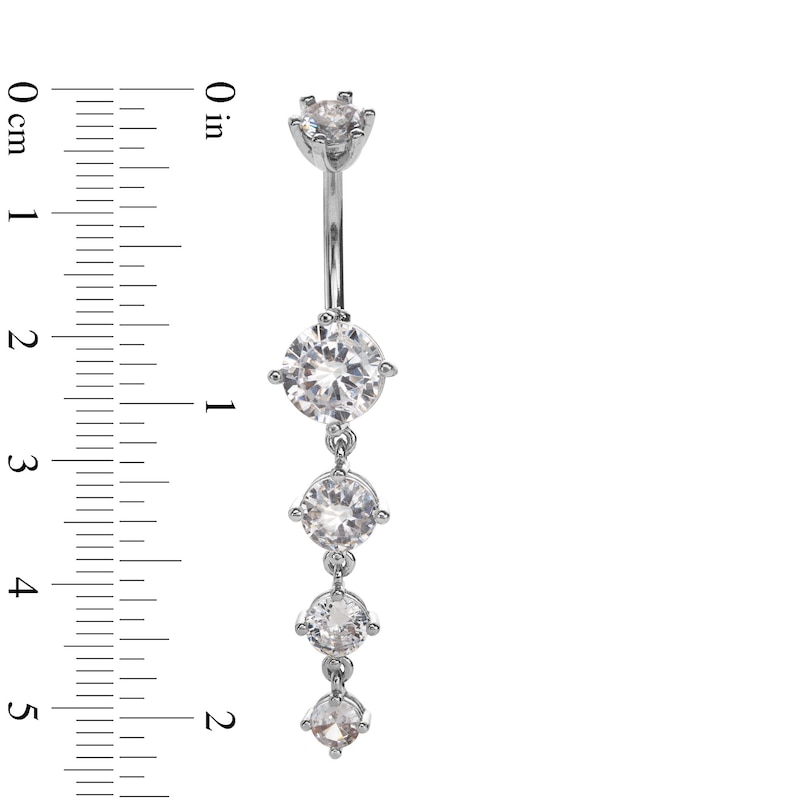 Solid Stainless Steel CZ Dangle Belly Button Ring - 14G