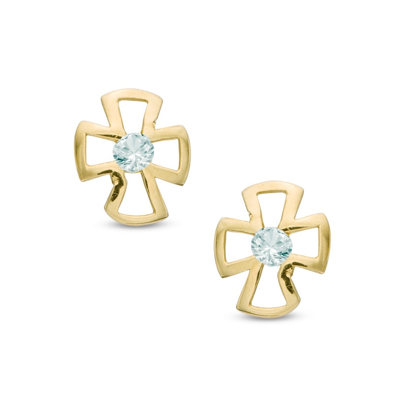 Child's Cubic Zirconia Solitaire Cross Stud Earrings in 10K Gold