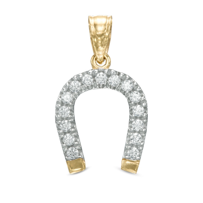 Cubic Zirconia Horseshoe Necklace Charm in 10K Gold